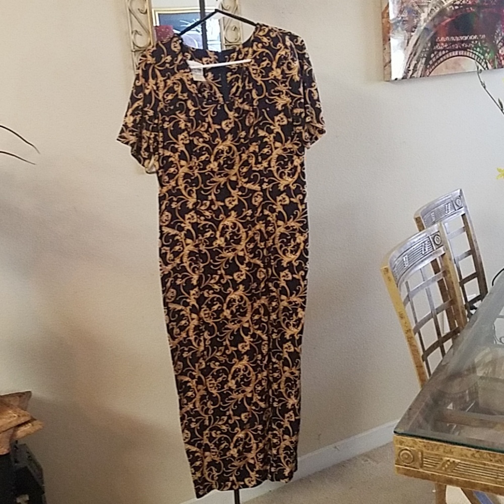 Navy blue and gold short sleeve dress